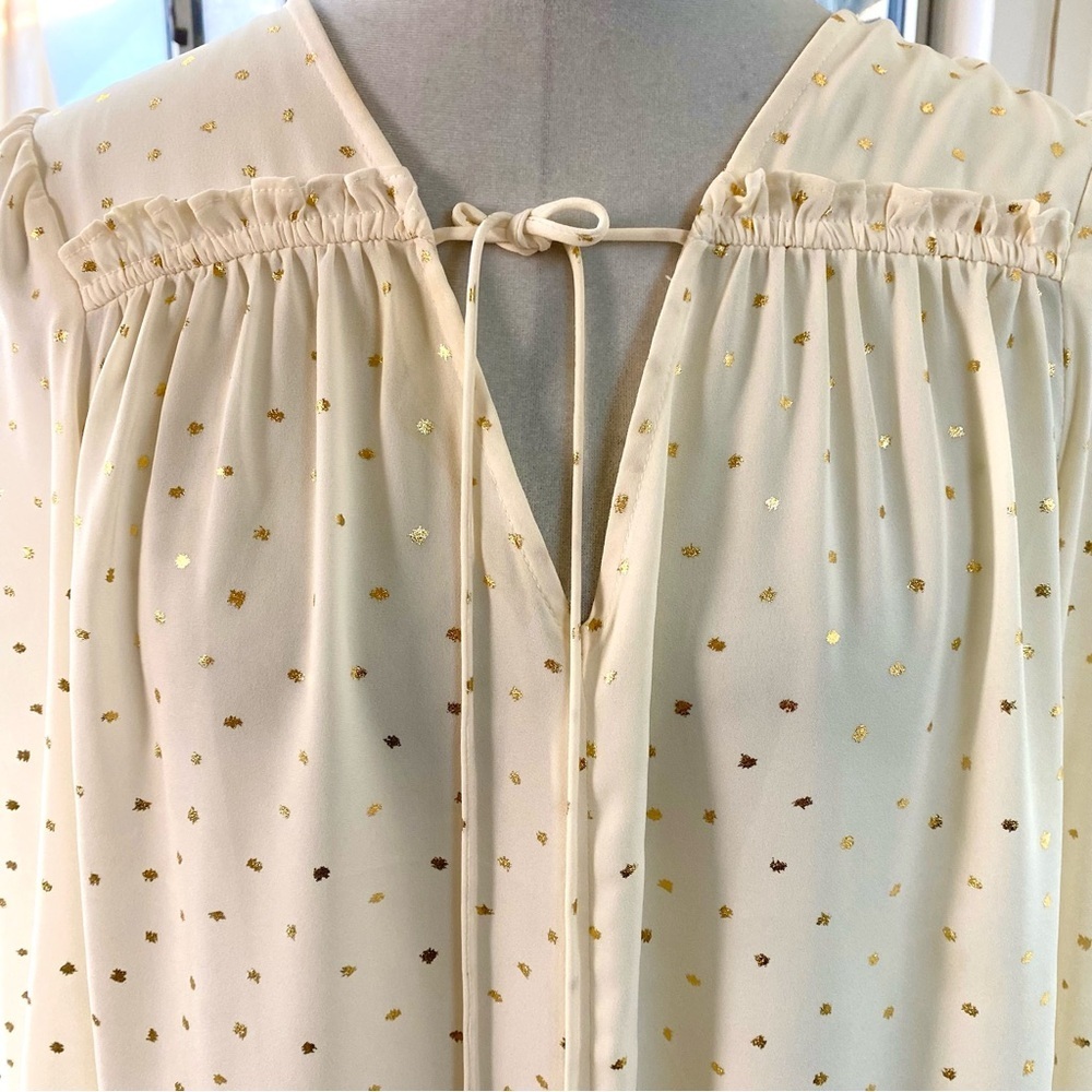 Current Air Anthropologie Gold Dot Sparkle Blouse Cream, Sz M - Picture 5 of 11